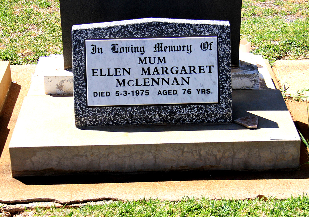 Photo of headstones/Ellen Margaret McLennan (d1975) hdstn Dubbo New cem NSW